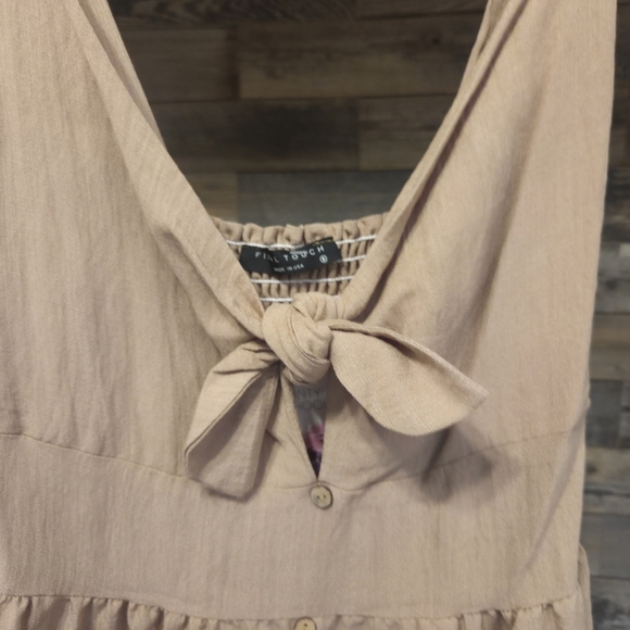 Dainty Hooligan Beige Midi Dress with Faux Button Detail & Bow Tie - Picture 5 of 8